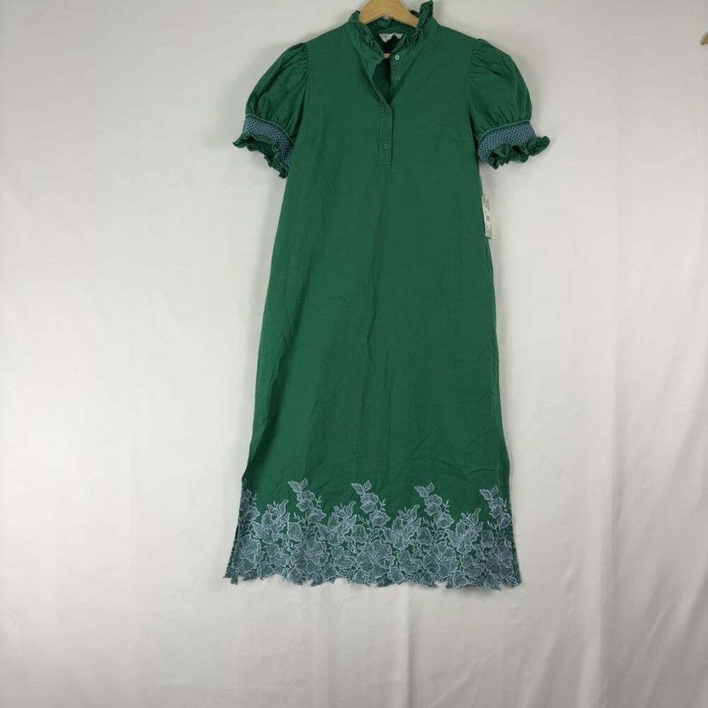 Tuckernuck Midi Dress Green Blue Embroidered L NWT